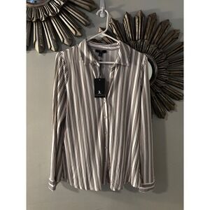 NWT JULES & LEOPOLD Womens Striped Button Down Blouse white Brown Black